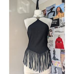 Y2K Black Fringe tank Top